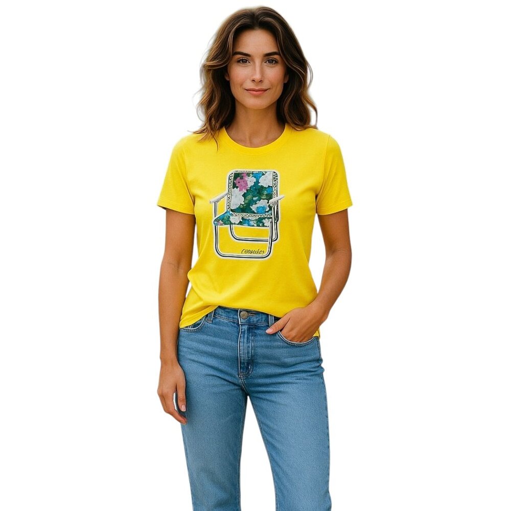 Carven NWT Yellow Shirt Embroidered Beach Chair Top TShirt Extra Small XS